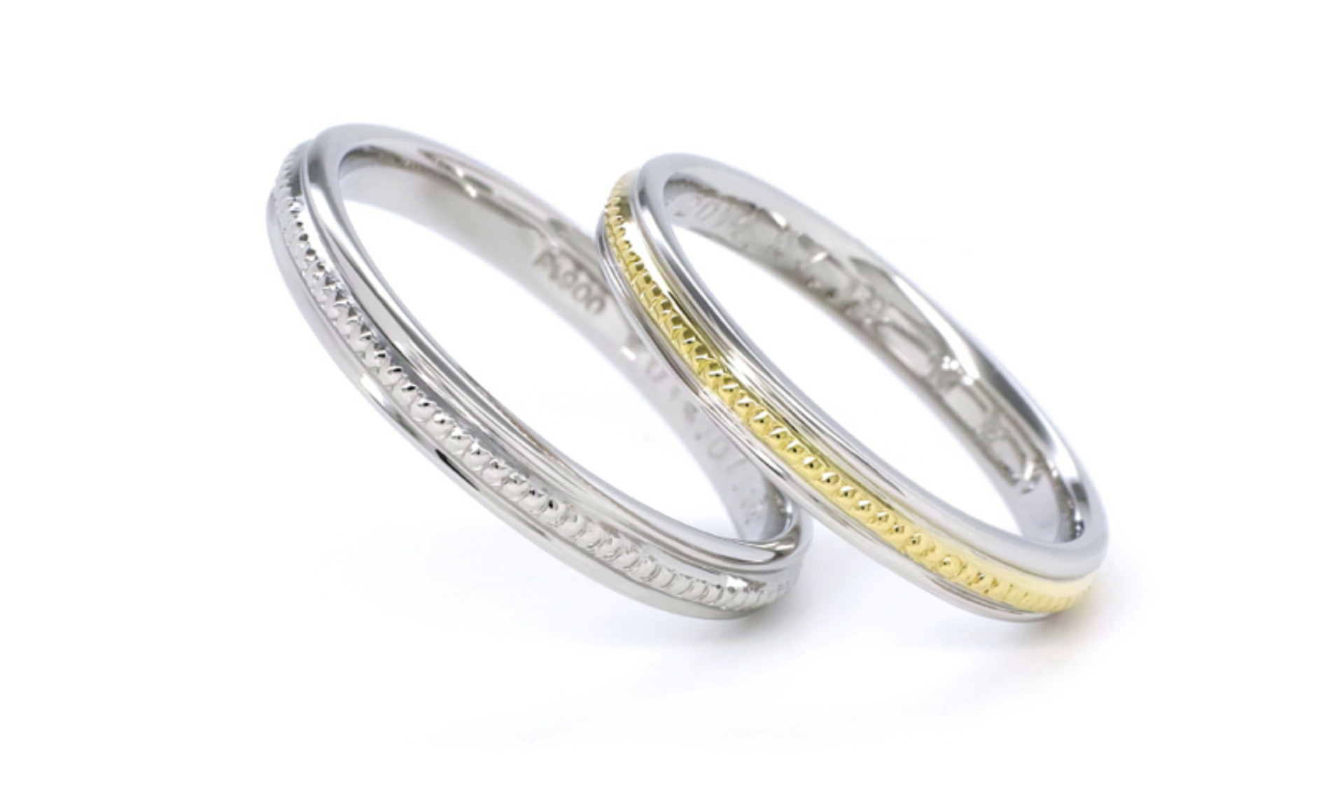 アンティーク加工にミルのラインが入った手作り結婚指輪 高橋さまご夫婦