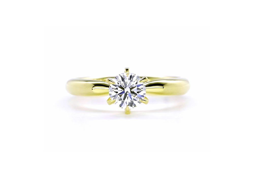 イエローゴールドのシンプルなソリティアの手作り婚約指輪 H様