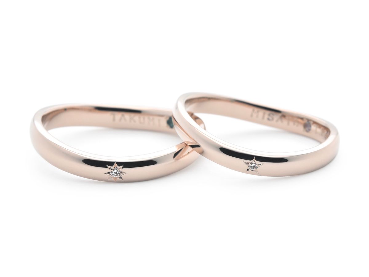 ダイヤが輝くローズゴールドの手作り結婚指輪 O様ご夫婦