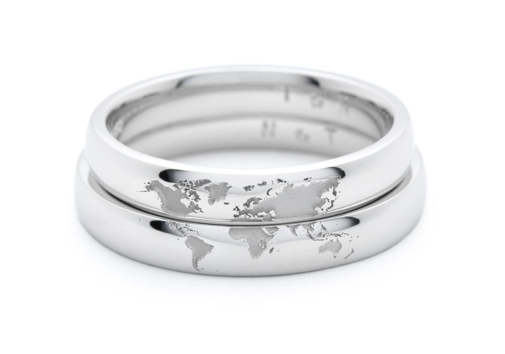 ヨーロッパ中心の世界地図をデザインした手作り結婚指輪 I様ご夫婦