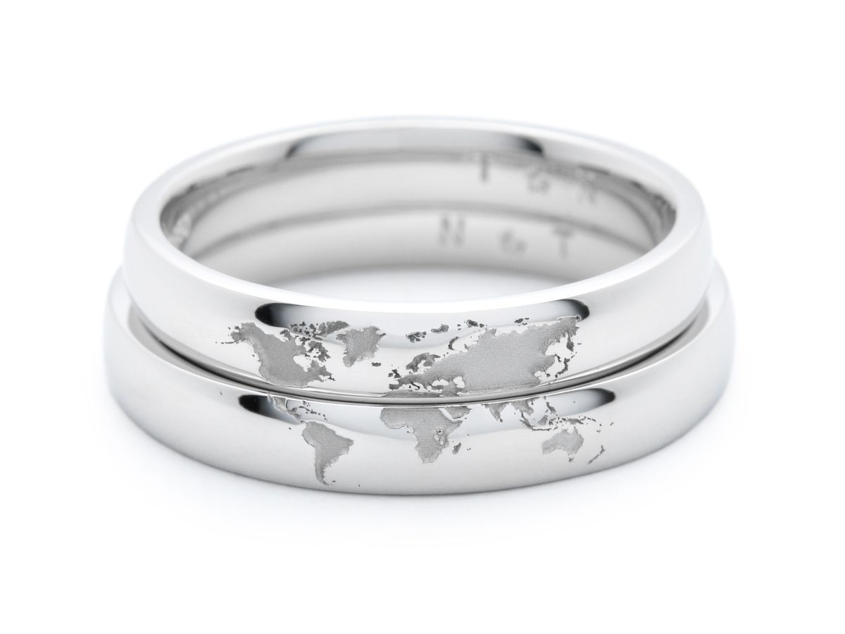 ヨーロッパ中心の世界地図をデザインした手作り結婚指輪 I様ご夫婦