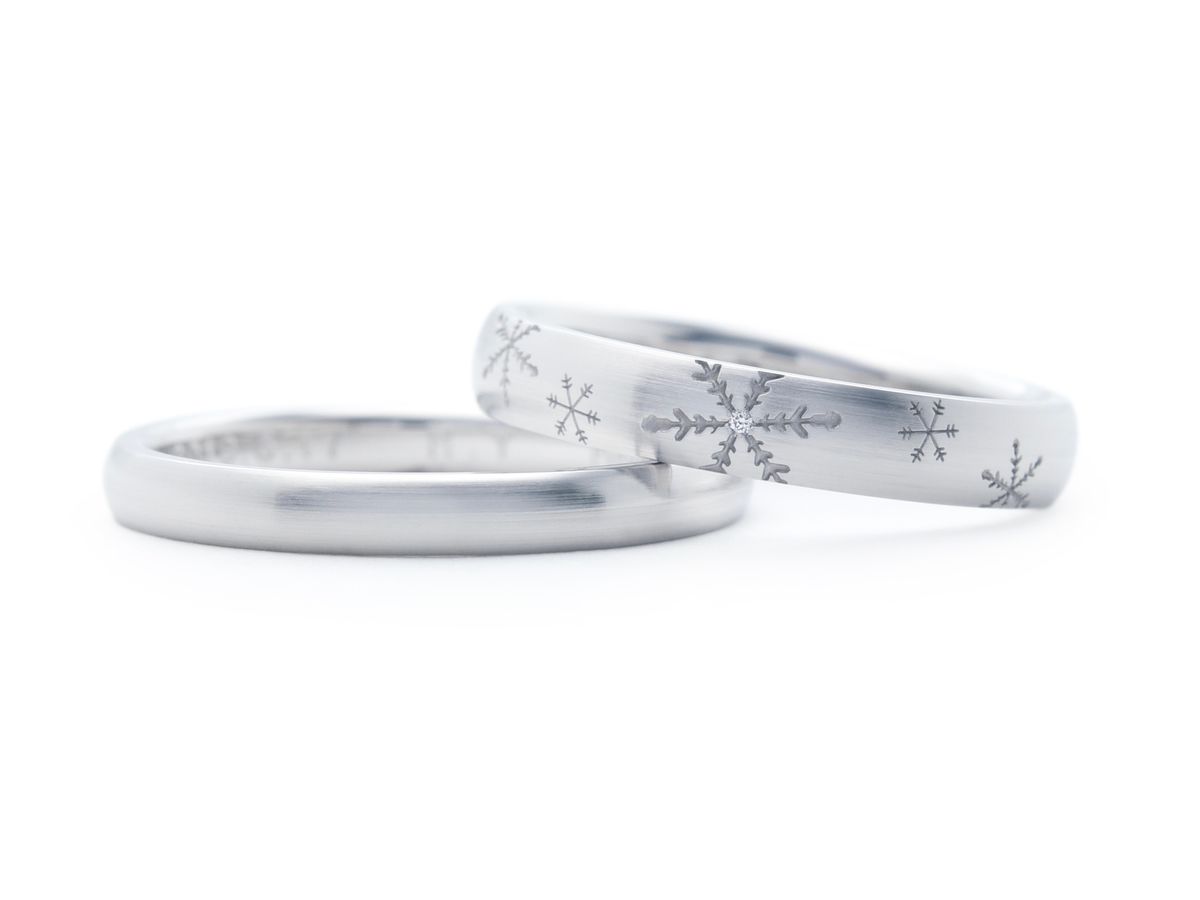 雪の結晶の手作り結婚指輪 Youhei&Miyuki
