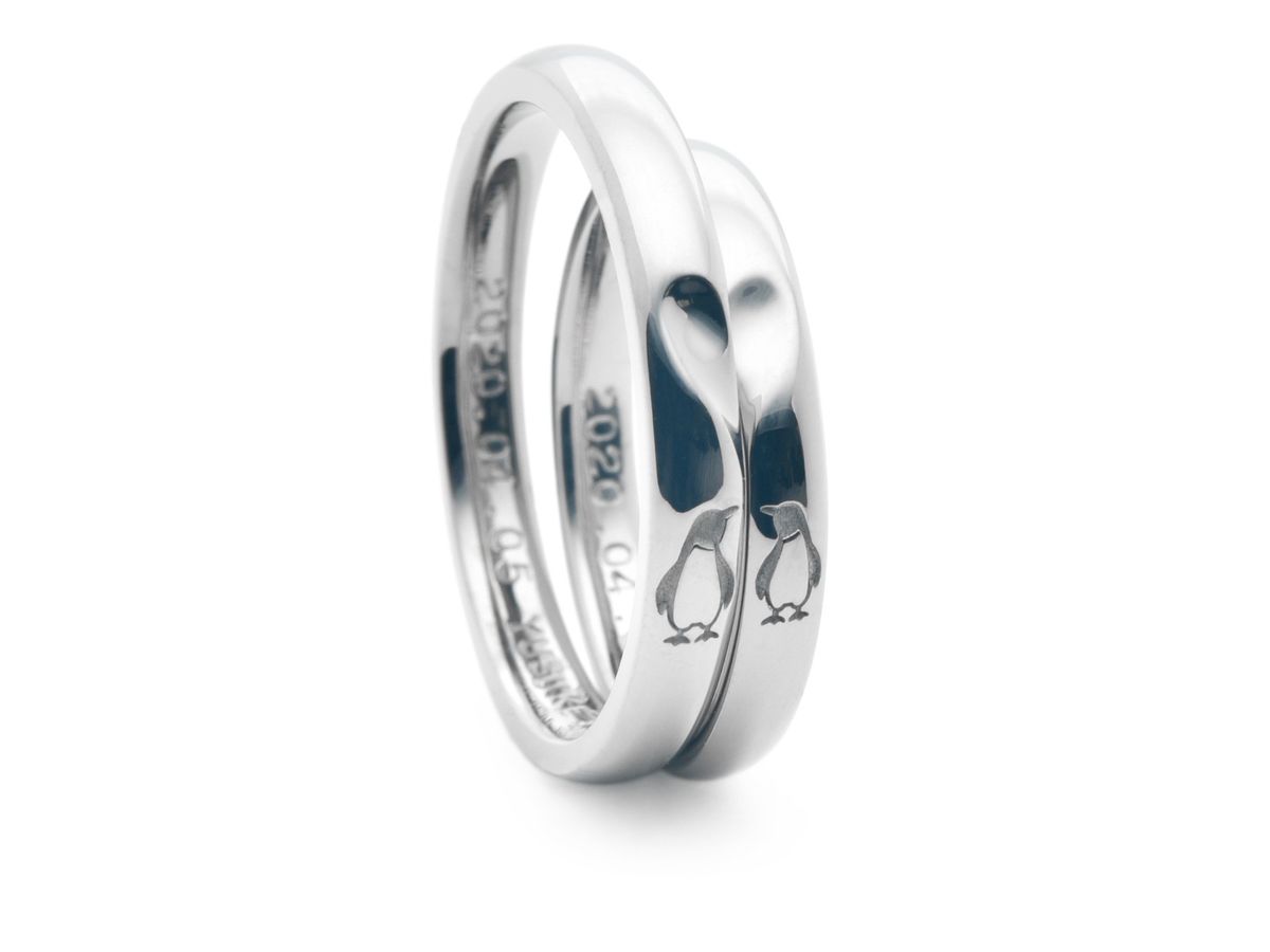 ペンギンとハートの手作り結婚指輪