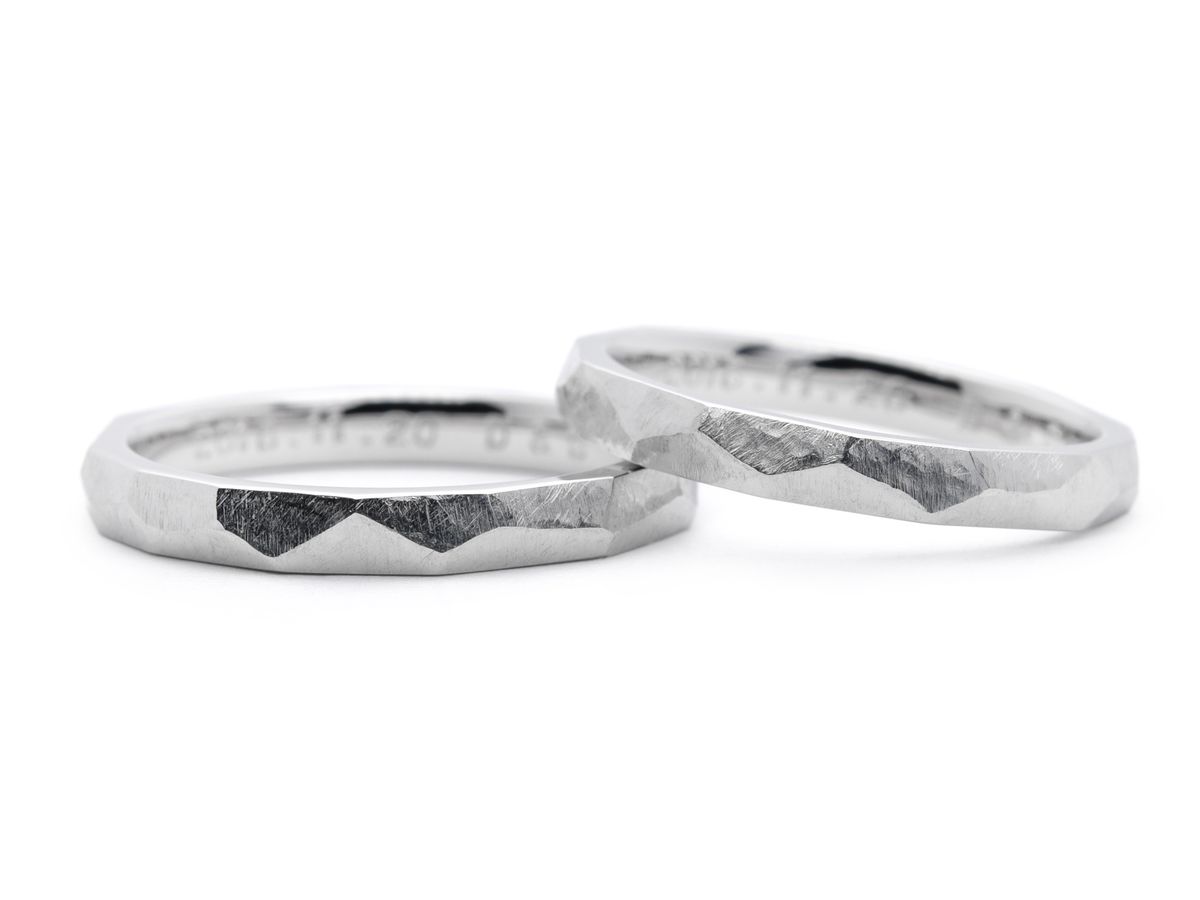 メリハリのついたファセットのオーダーメイド結婚指輪 Daichi&Satomi