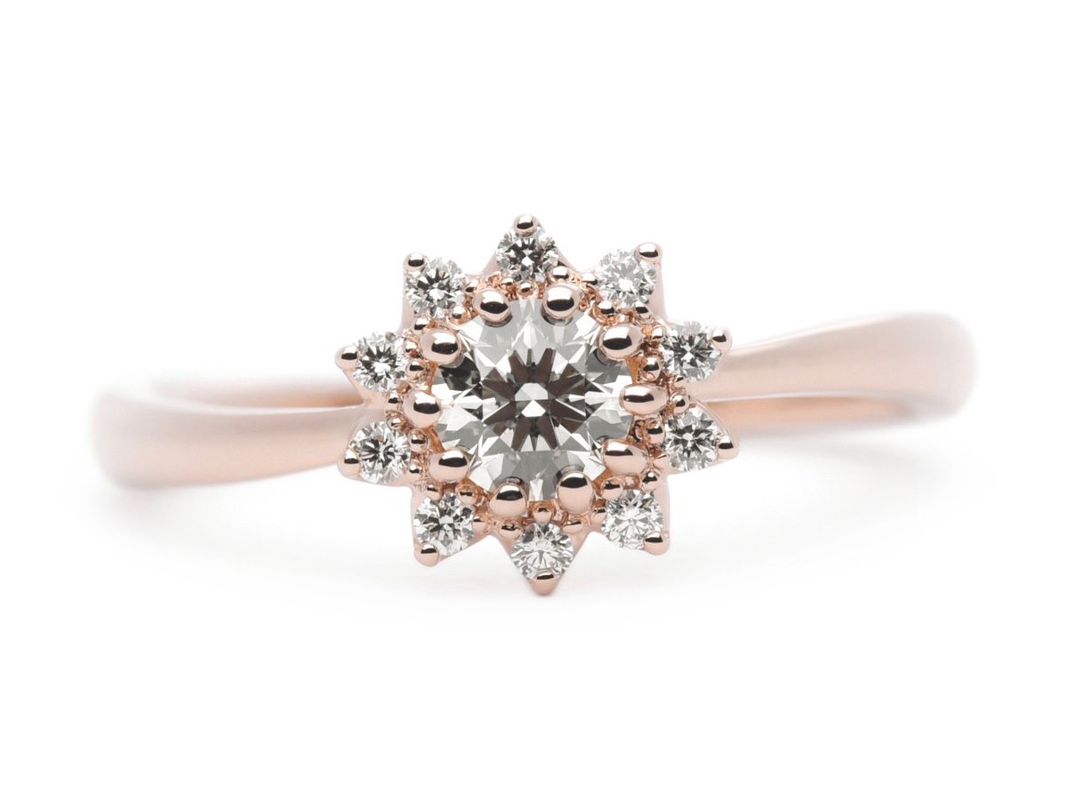 ピンクゴールドのひまわりのオーダーメイド婚約指輪 Ryusuke to Yui