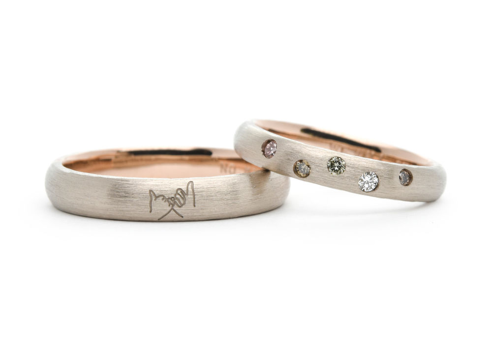 イラストとダイヤを散りばめた手作り結婚指輪 Takehiro&Jiyon