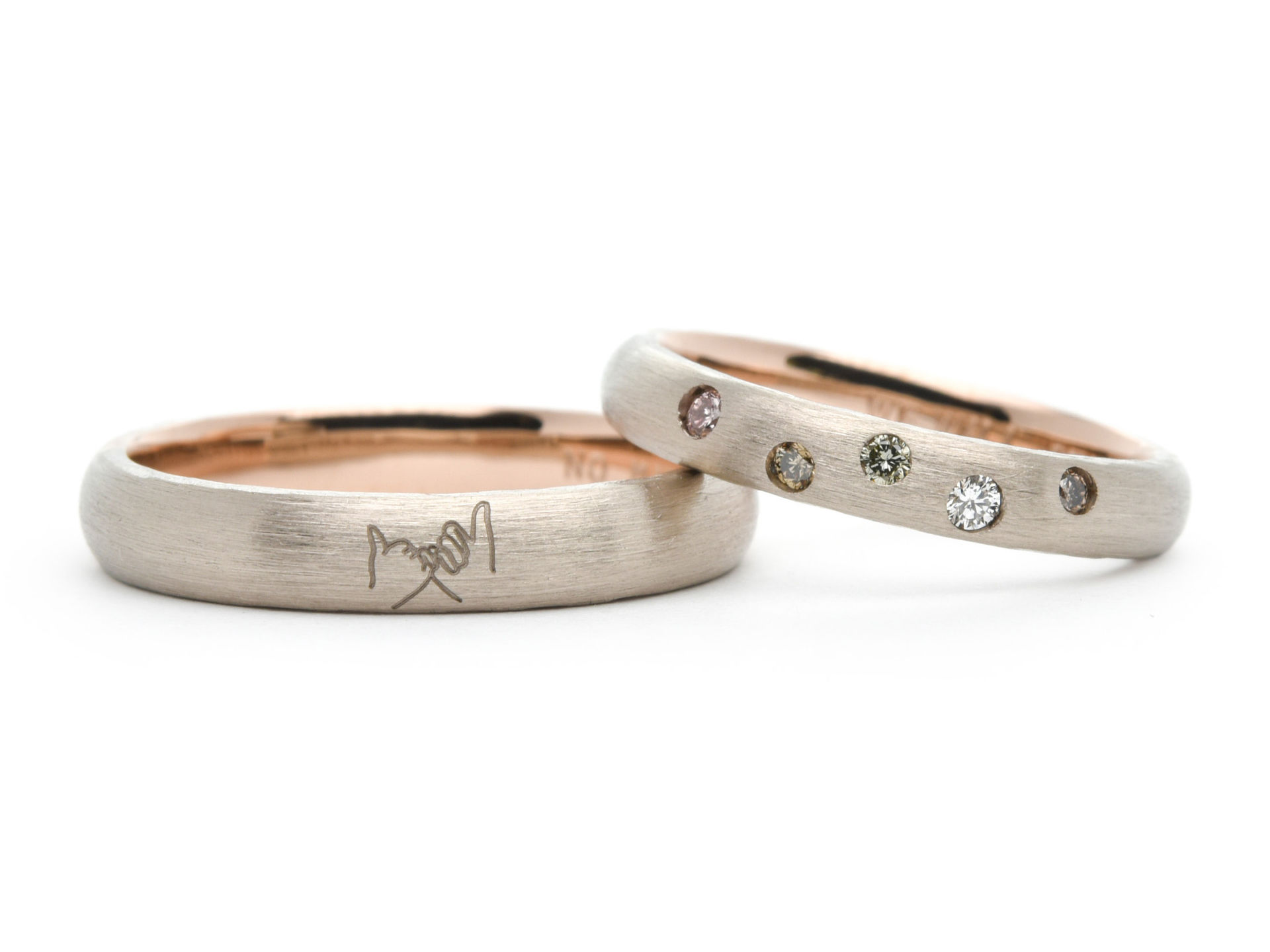 イラストとダイヤを散りばめた手作り結婚指輪 Takehiro&Jiyon