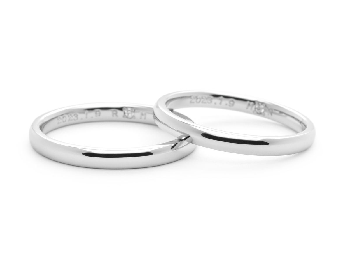 細身のシンプルなストレートの手作り結婚指輪 Rikiya&Mao