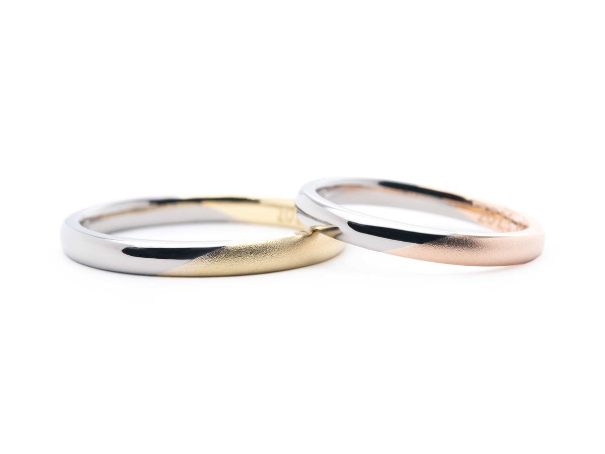 コンビネーションにホーニング加工をした手作り結婚指輪 Hiromu&Saki