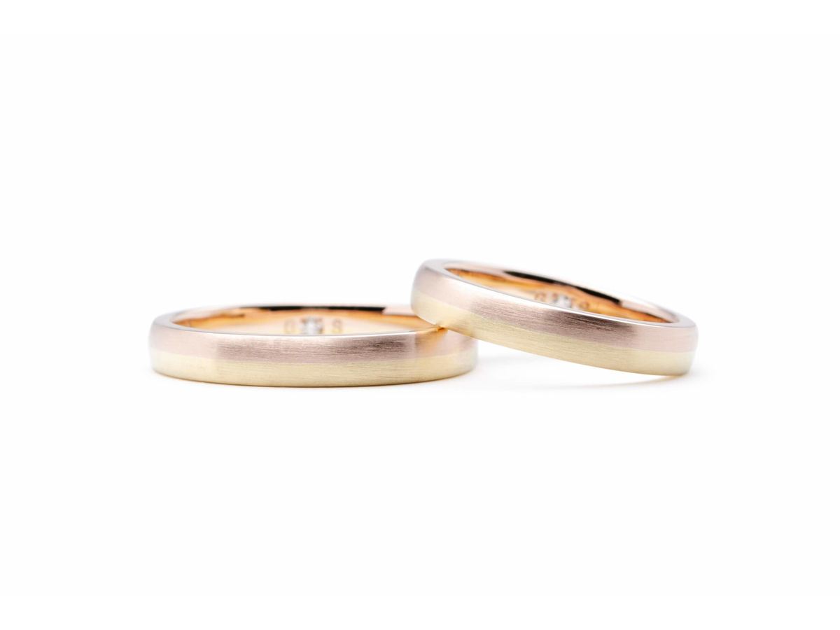 ライムゴールドとローズゴールドの手作り結婚指輪