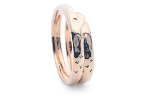 手描きのペンギンの手作り結婚指輪