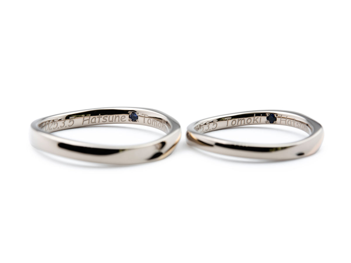 シャンパンゴールドにブラウンダイヤモンドの手作り結婚指輪