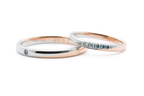 プラチナとピンクゴールドのコンビネーション手作り結婚指輪