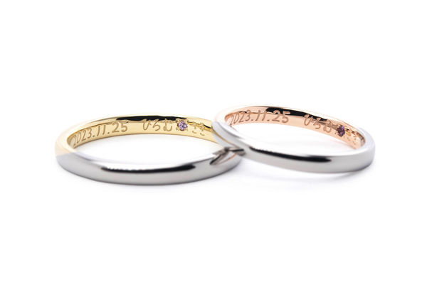 コンビネーションにホーニング加工をした手作り結婚指輪