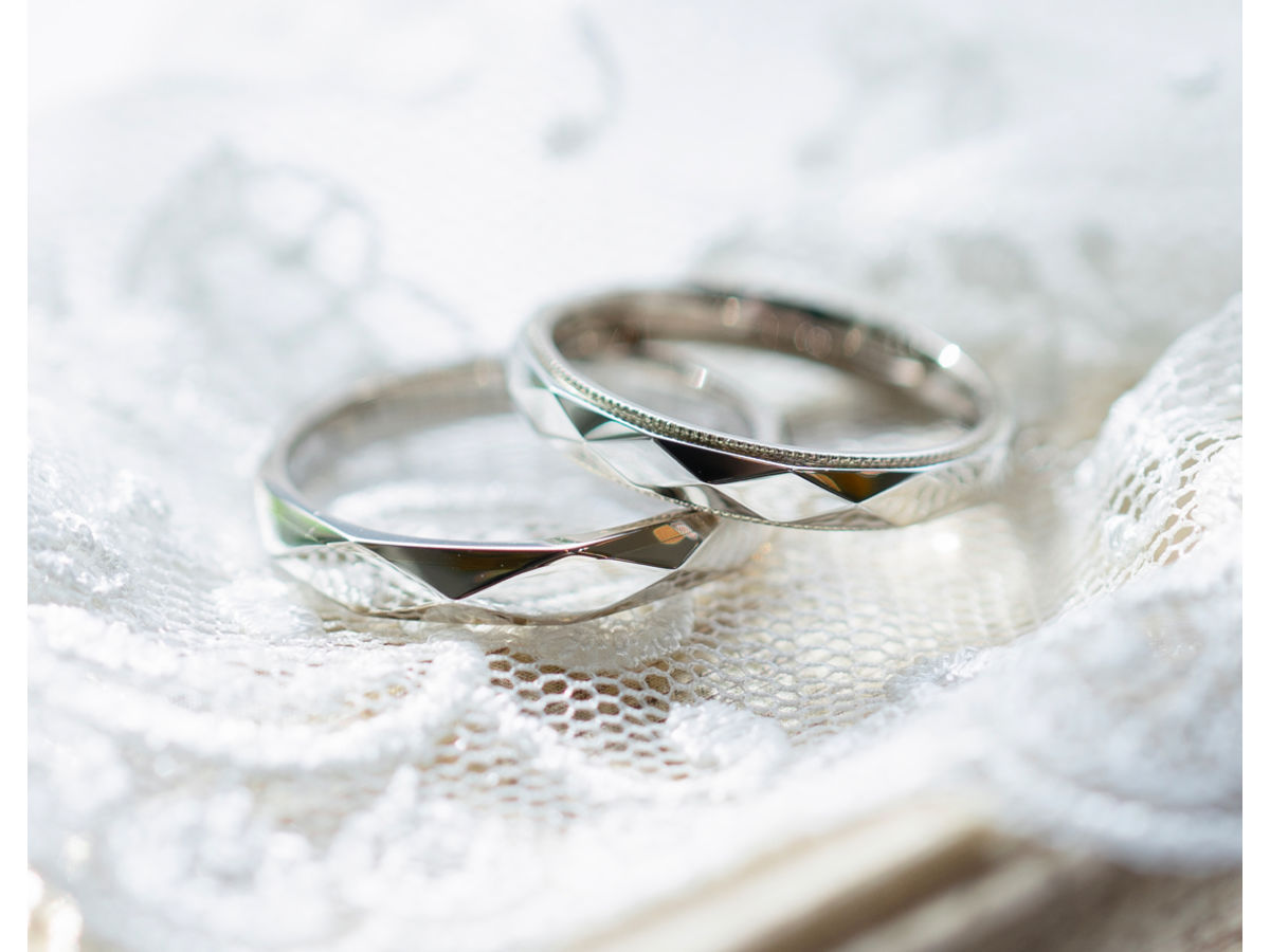 プラチナとシャンパンゴールドのおしゃれなファセットリング手作り結婚指輪2025092819950625