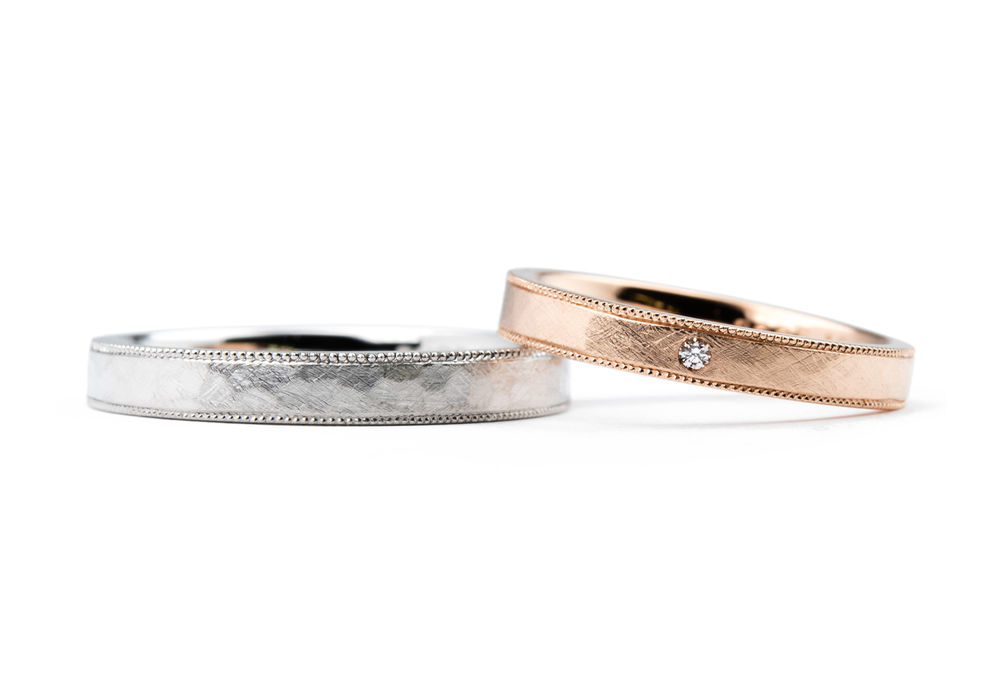 アンティーク加工とミルグレインがおしゃれな手作り結婚指輪