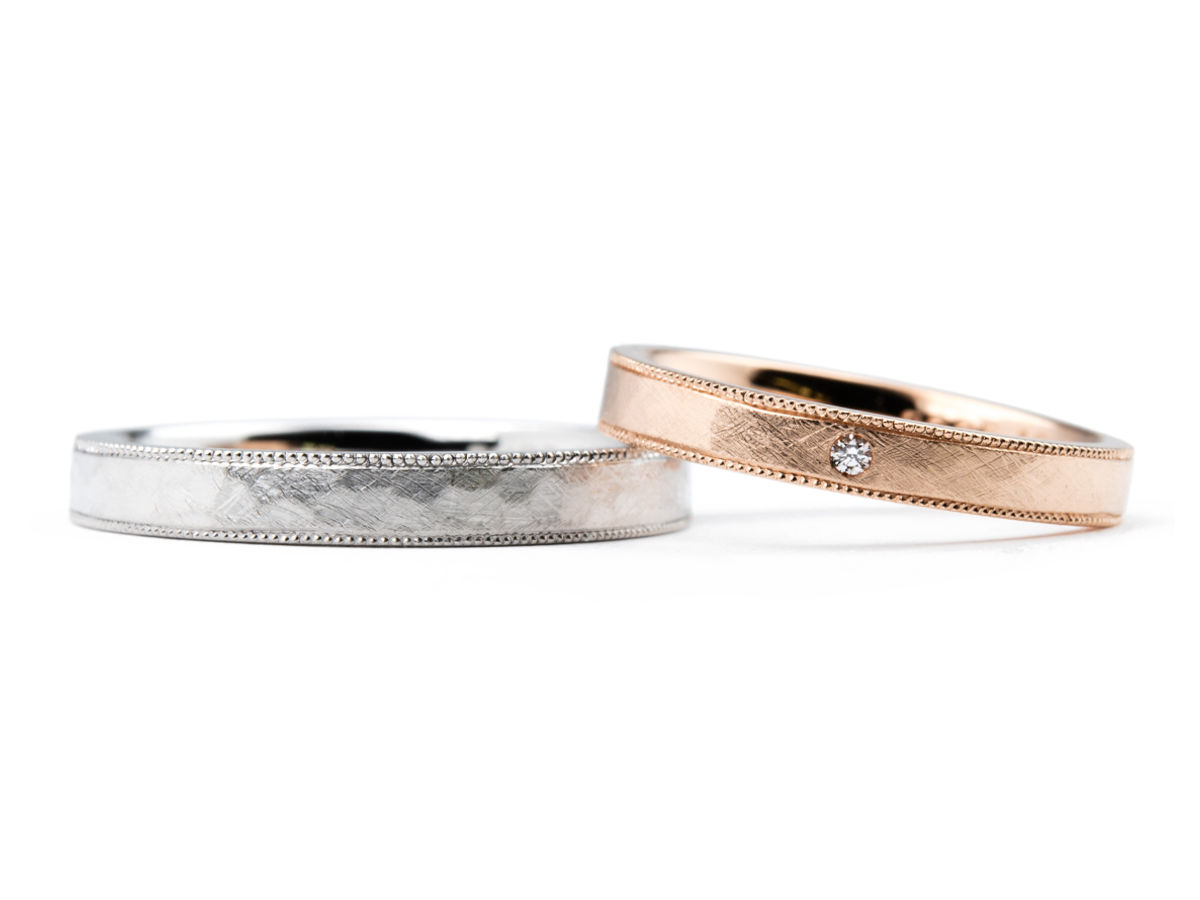 アンティーク加工とミルグレインがおしゃれな手作り結婚指輪