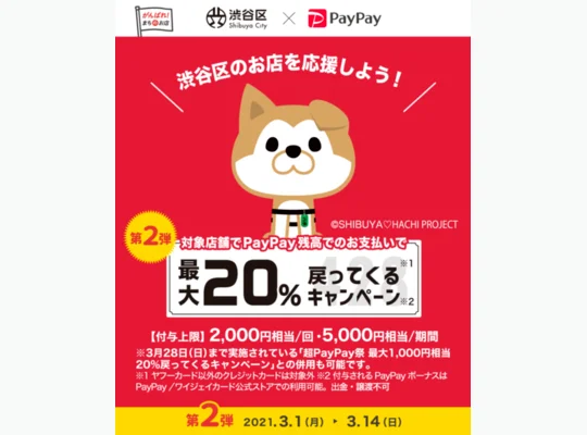 2021.3.1(月)→3.14(日)渋谷区×PayPay最大20%戻...