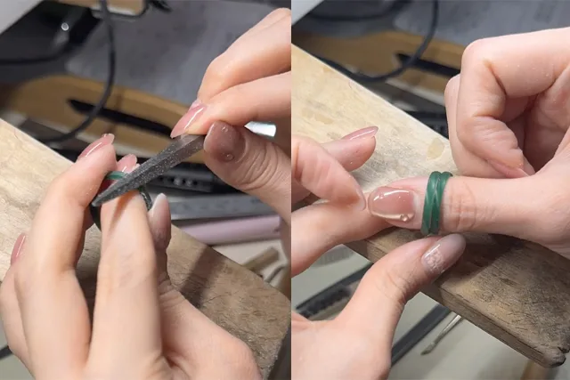 WAX原型をヤスリで調整する様子