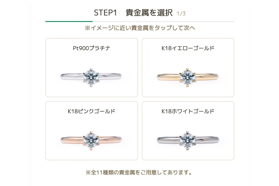 婚約指輪ご予算シミュレーション STEP1 貴金属を選択