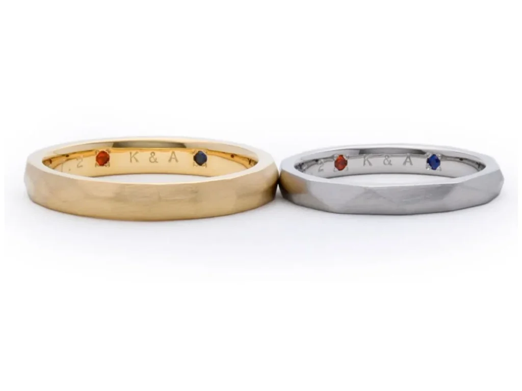 柔らかなファセットデザインの手作り結婚指輪 K様&A様