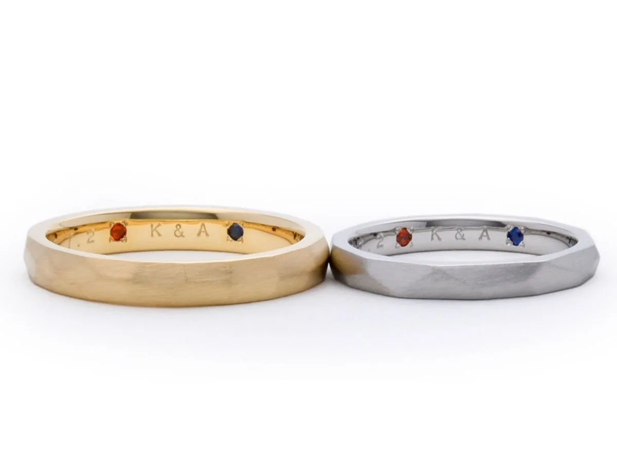 柔らかなファセットデザインの手作り結婚指輪 K様&A様