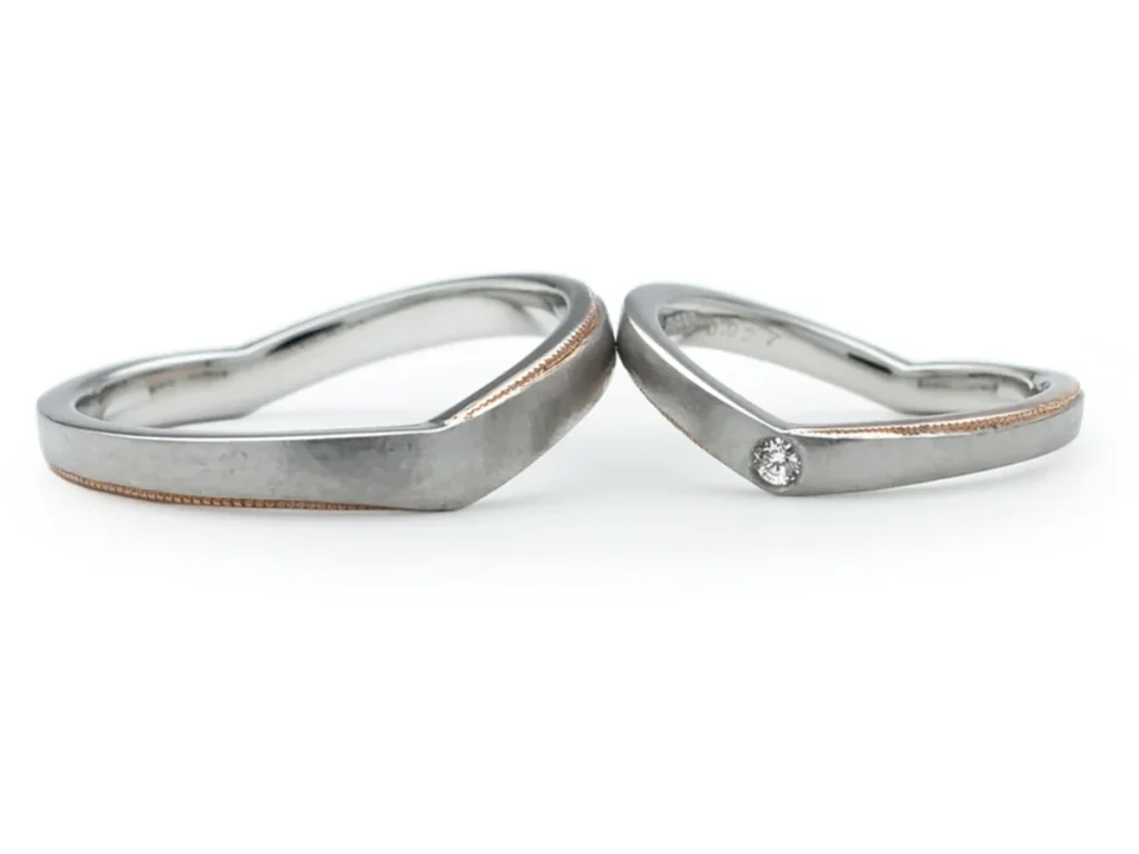 全体がハートになっているリングの手作り結婚指輪 H様&M様