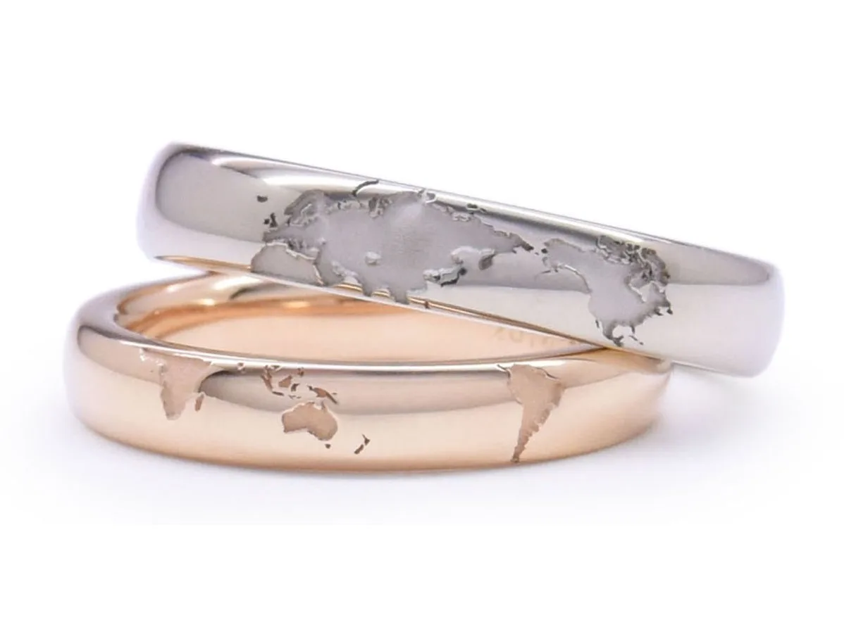ホワイトゴールドとピンクゴールドで作る世界地図の結婚指輪Seijin&Hikaru様