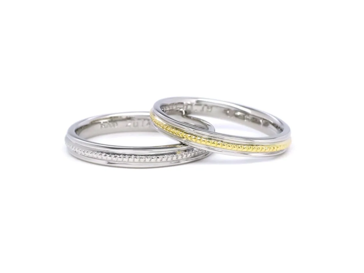 アンティーク加工にミルのラインが入った手作り結婚指輪 高橋さまご夫婦 2014.12.01 2