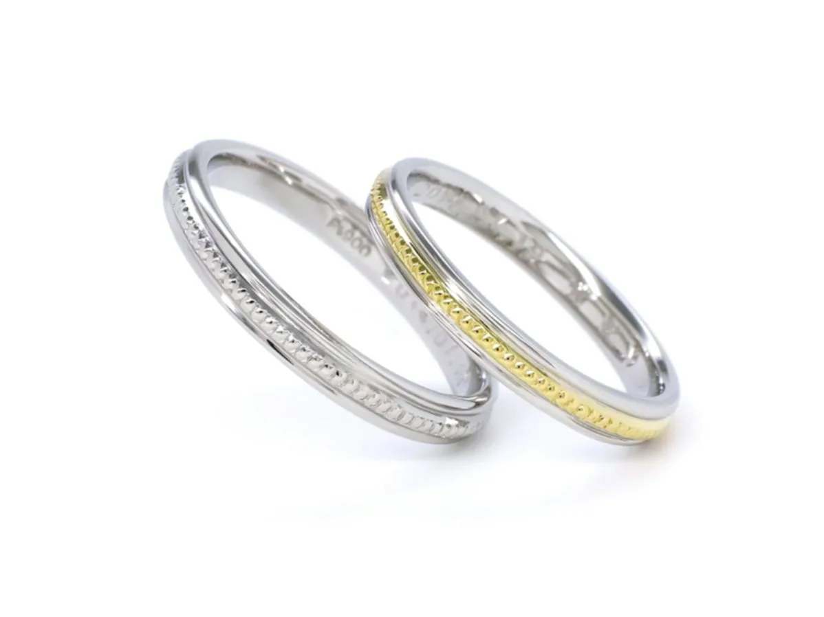 アンティーク加工にミルのラインが入った手作り結婚指輪 高橋さまご夫婦 2014.12.01