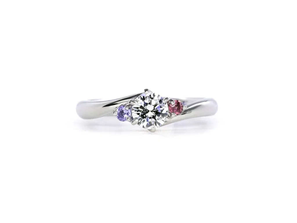 カラフルなダブルサイドメレに直筆メッセージ入りの手作り婚約指輪 芹田様 2014.10.12