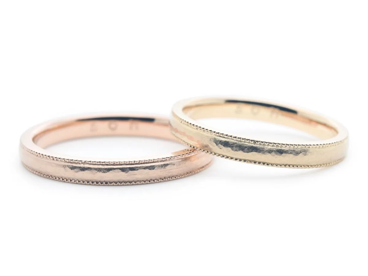 上下に細かいミルが入ったアンティーク加工の手作り結婚指輪 K様ご夫婦 2020.03.15