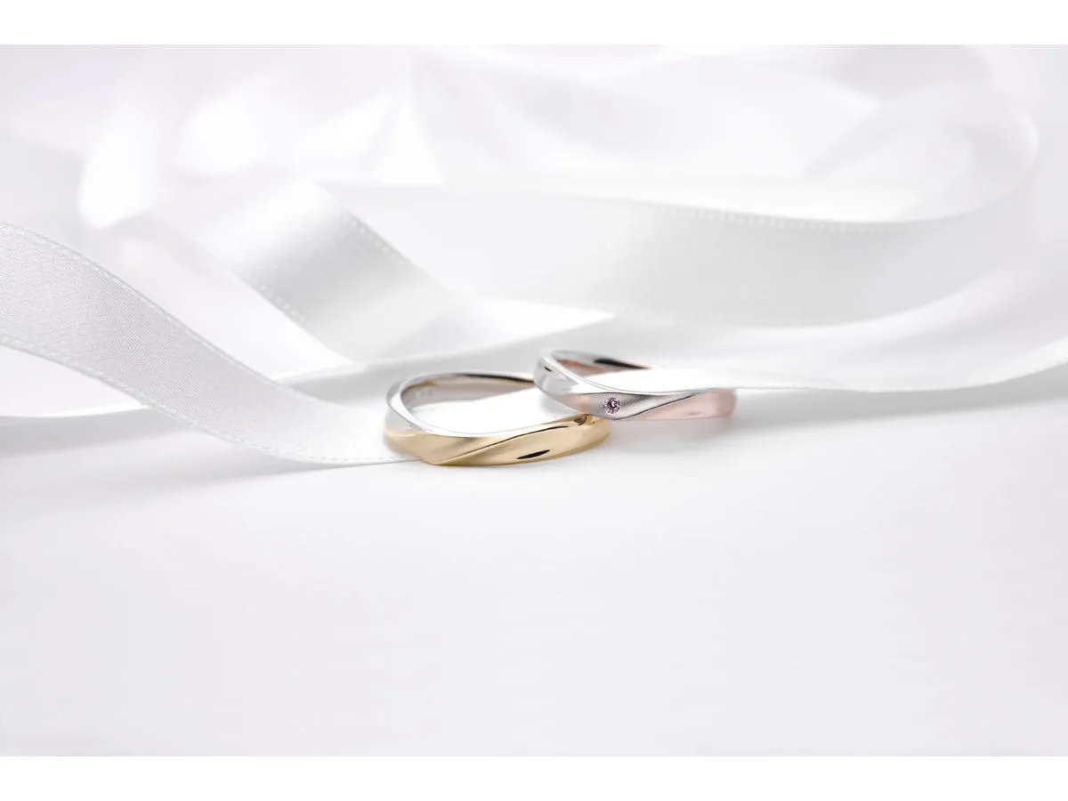 コンビネーションのふたひねりにピンクダイヤがポイントの手作り結婚指輪2020.05.24 2