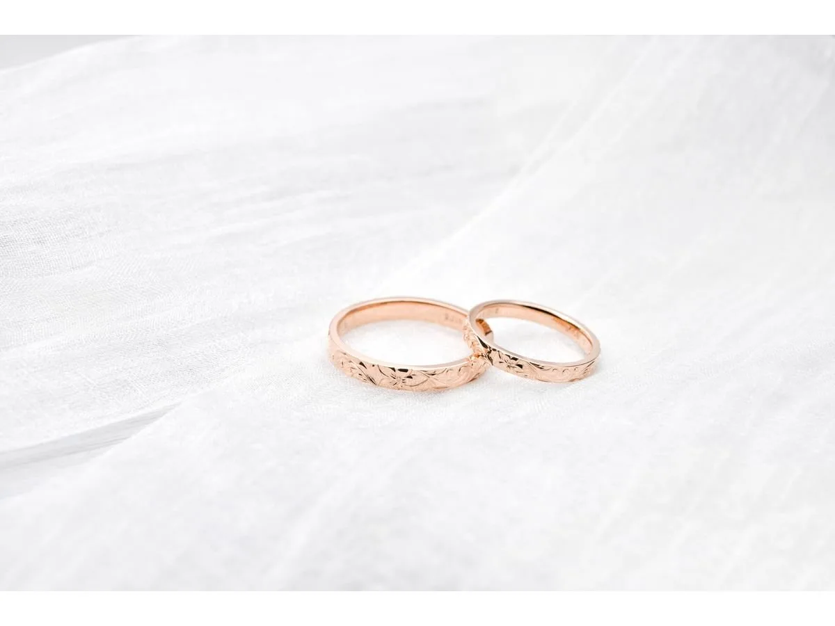 ピンクゴールドにハワイアン彫りを施した手作り結婚指輪 I様ご夫婦 2020.09.27 2