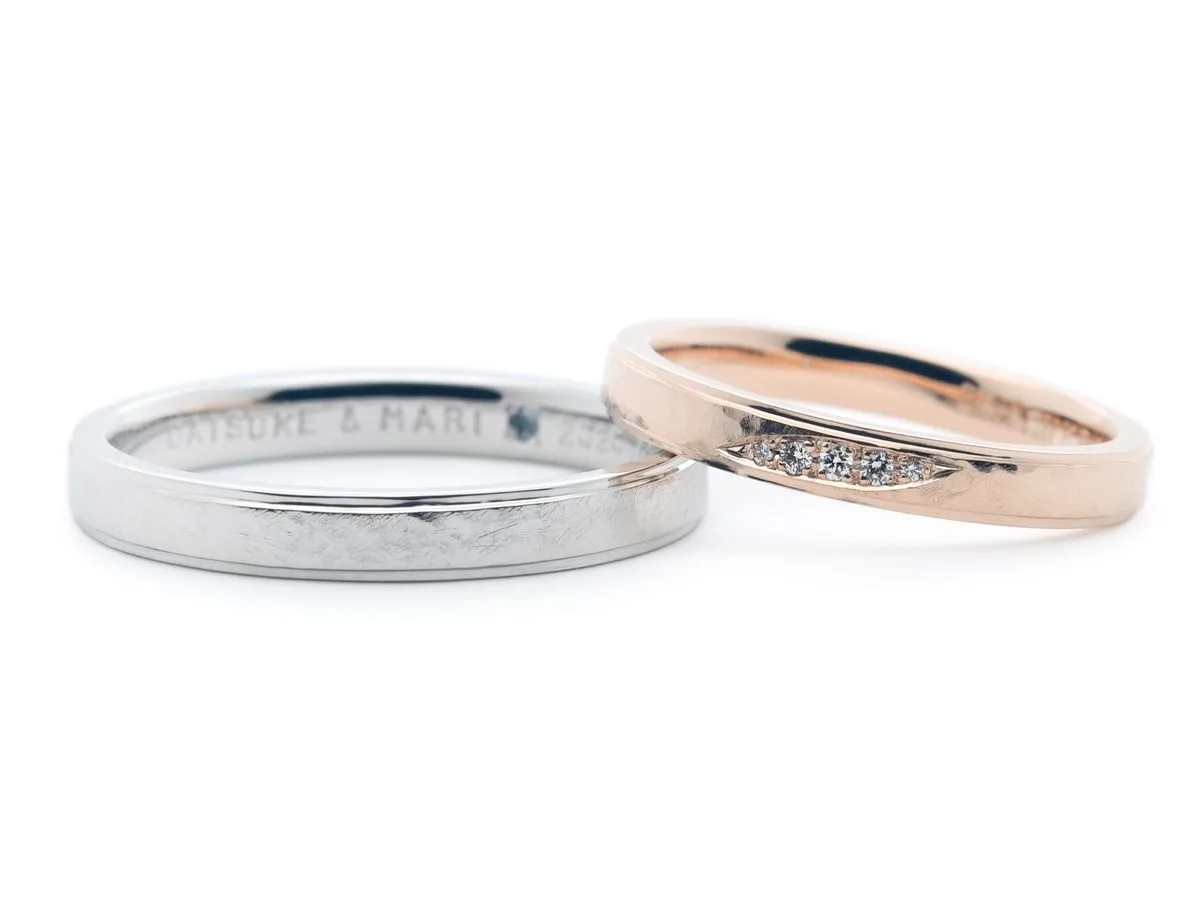 アンティークの曲線の中にダイヤが留まった手作り結婚指輪 T様ご夫婦 2020.03.15