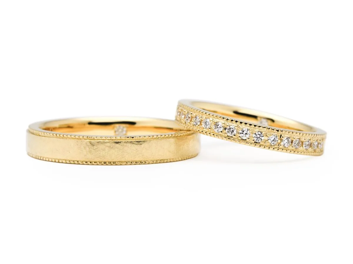 アンティーク加工の上下にミル打ちをした手作り結婚指輪 R&H 2019.01.06