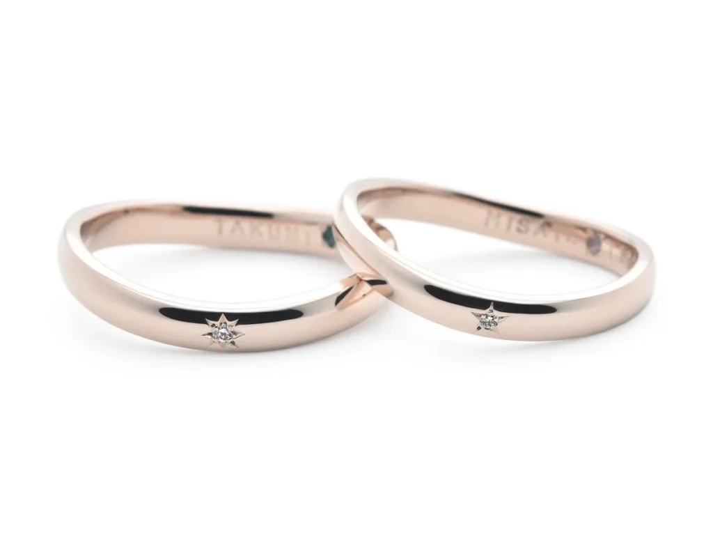 ダイヤが輝くローズゴールドの手作り結婚指輪 O様ご夫婦 2020.03.17
