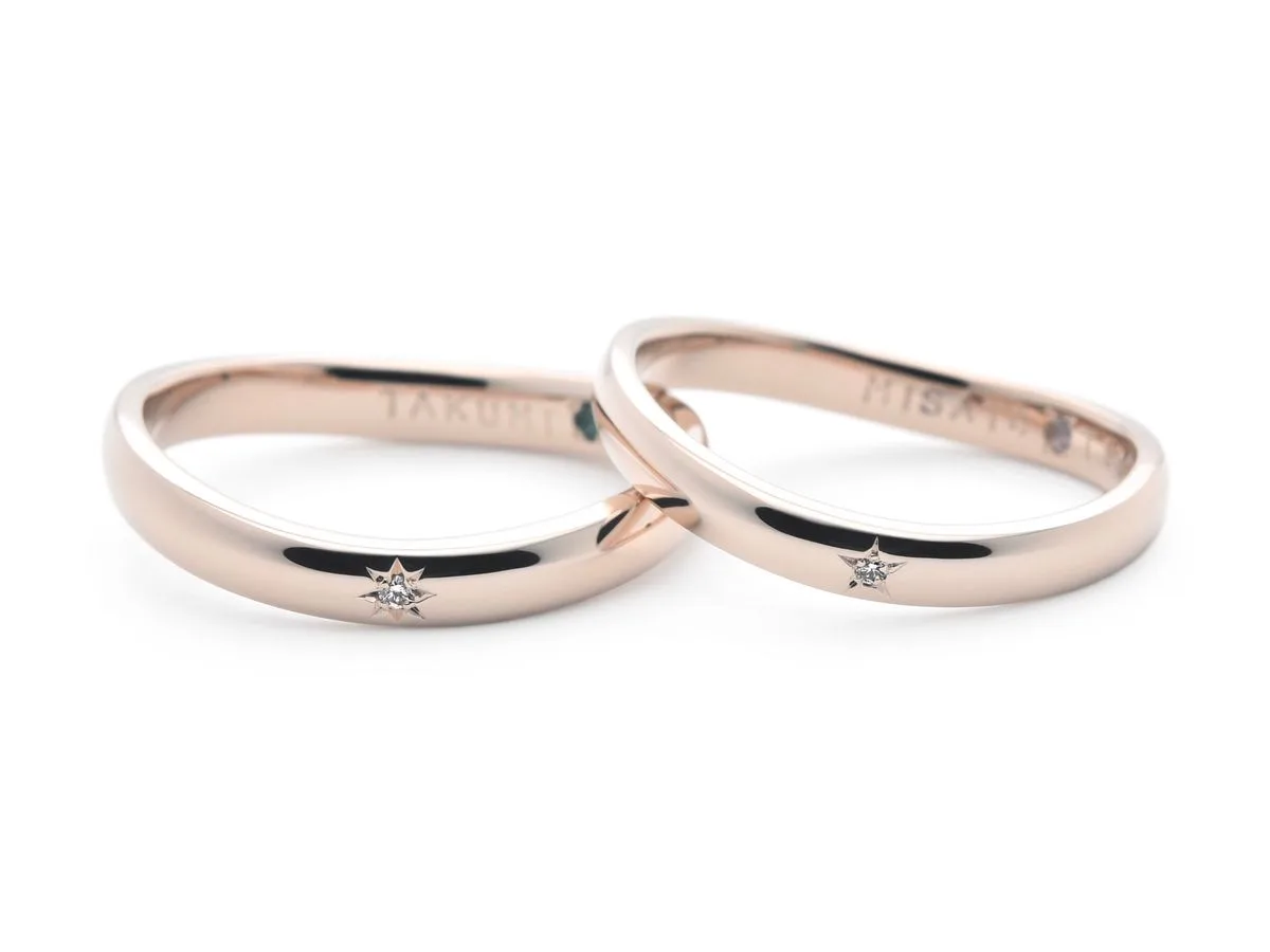 ダイヤが輝くローズゴールドの手作り結婚指輪 O様ご夫婦 2020.03.17