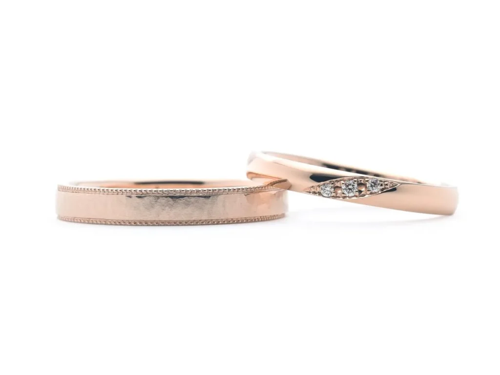 ピンクゴールドのアンティークと鏡面の手作り結婚指輪 東京 K様ご夫婦 2019.11.02