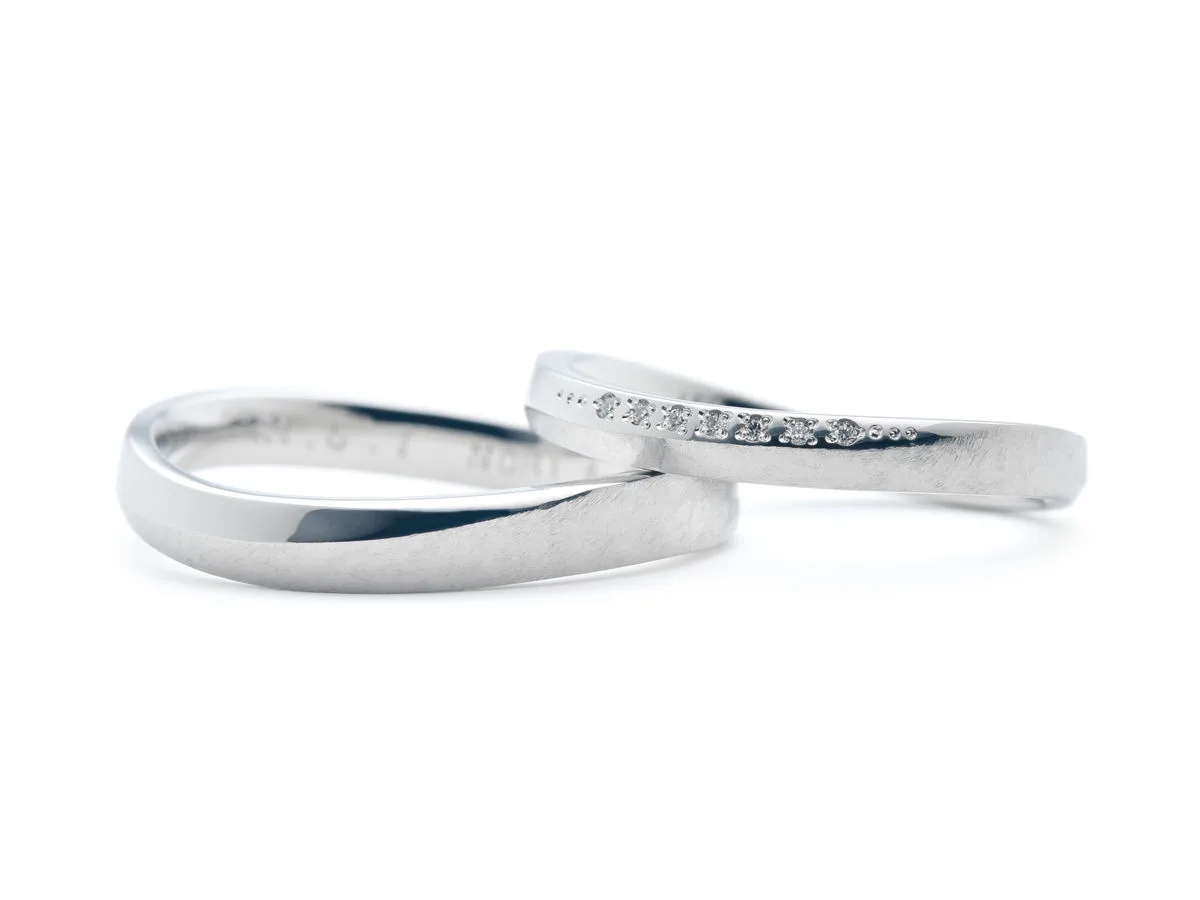 鏡面×アンティークにダイヤが斜め留めされた手作り結婚指輪 群馬 Noriaki&Fuki 2019.12.22 2