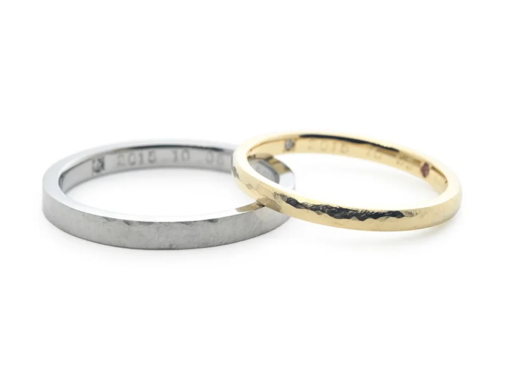 プラチナとゴールドのアンティーク加工を施した手作り結婚指輪 埼玉 Genya&Mayu 2020.03.13