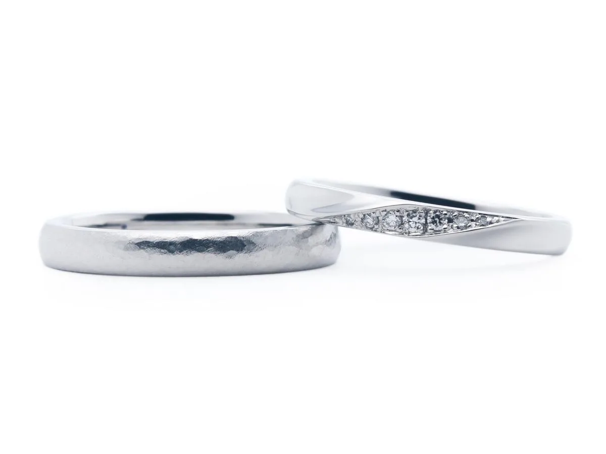 アンティーク加工とお揃いの石を留めた手作り結婚指輪 東京 M様ご夫婦 2019.05.04