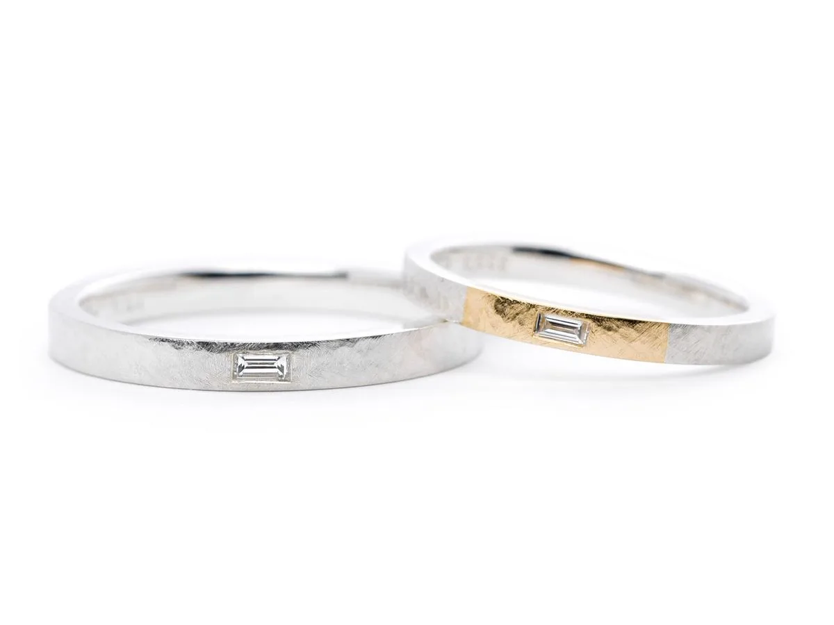 アンティーク加工にバゲットカットのダイヤを留めた手作り結婚指輪 東京 Koyomi&Kaori 2020.04.19