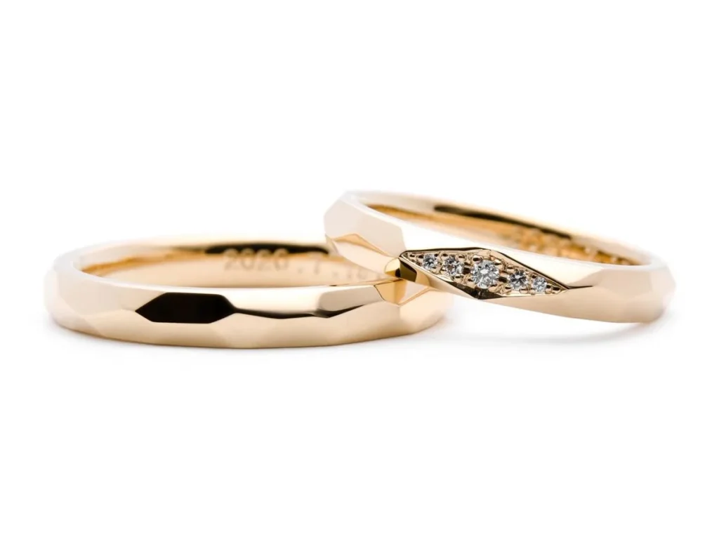 ファセットリングにダイヤモンドを留めた手作り結婚指輪2020.05.17