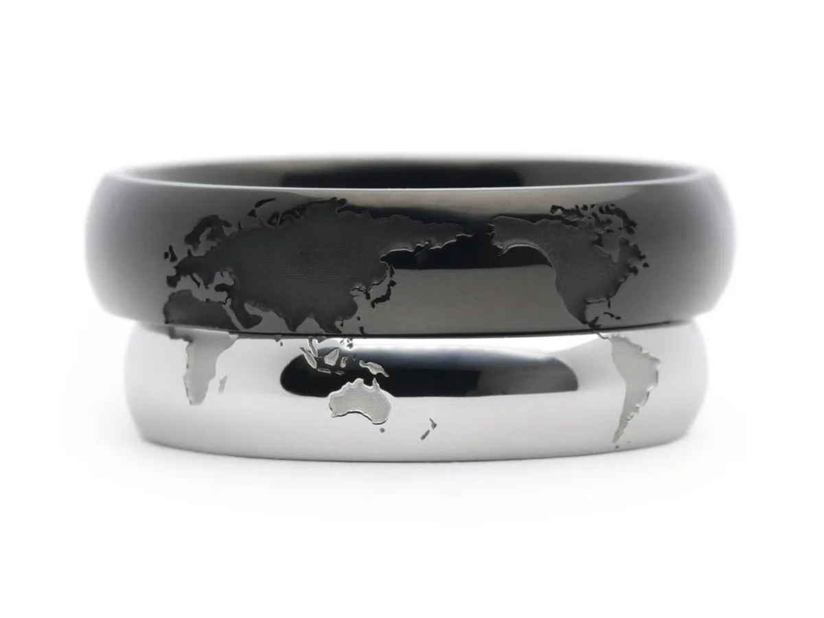 ブラックとプラチナを合わせた世界地図の手作り結婚指輪2020.11.03