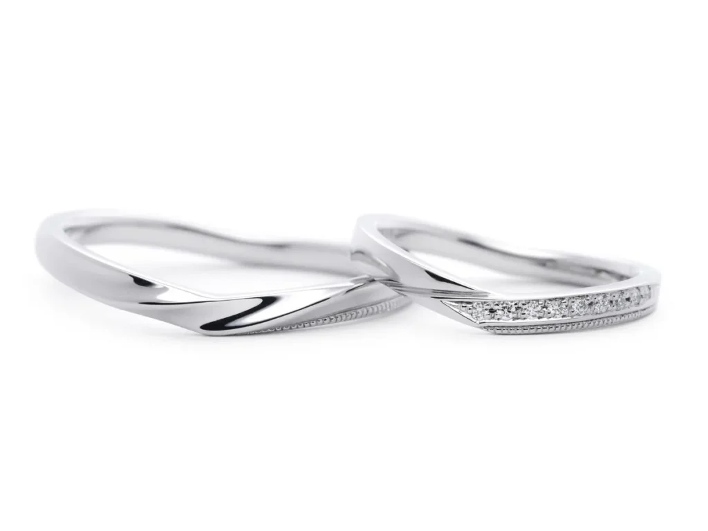 ミルグレインとダイヤの輝きが綺麗なV字の手作り結婚指輪2021.03.08