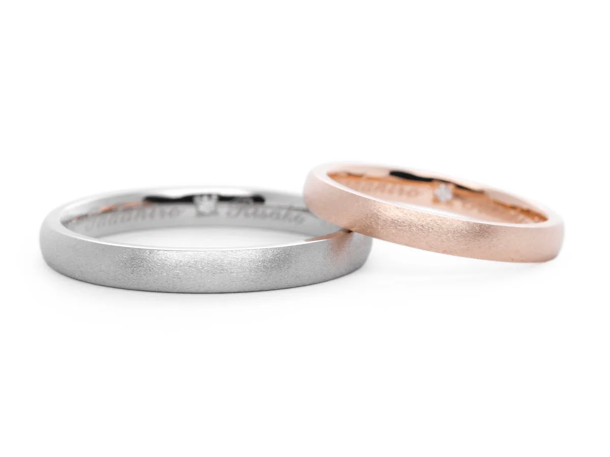 ダイヤポイント加工で華やかに仕上げたプラチナとピンクゴールドの手作り結婚指輪2021.06.12