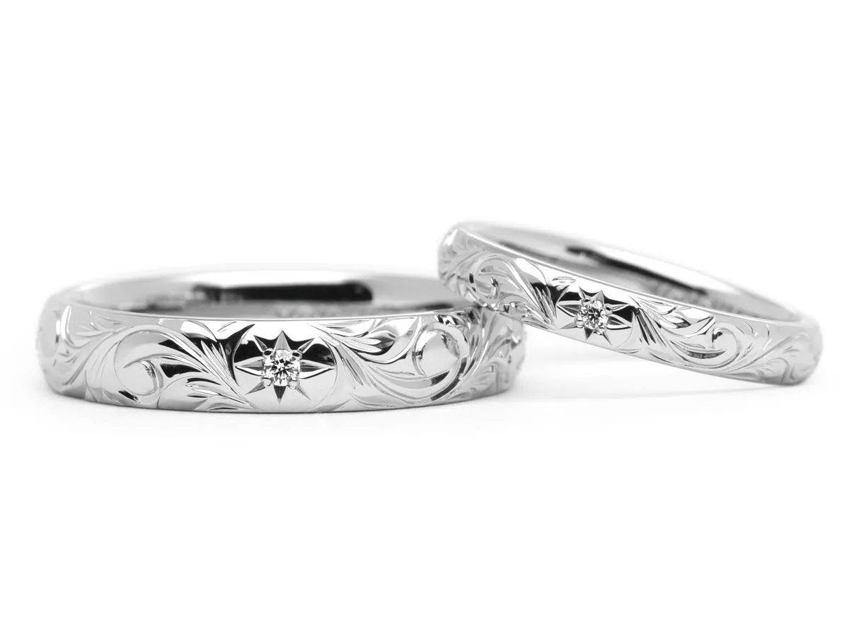 プルメリアとハートアンドキューピッドのダイヤの手作り結婚指輪 東京 Yoichi&Naho 2021.11.04