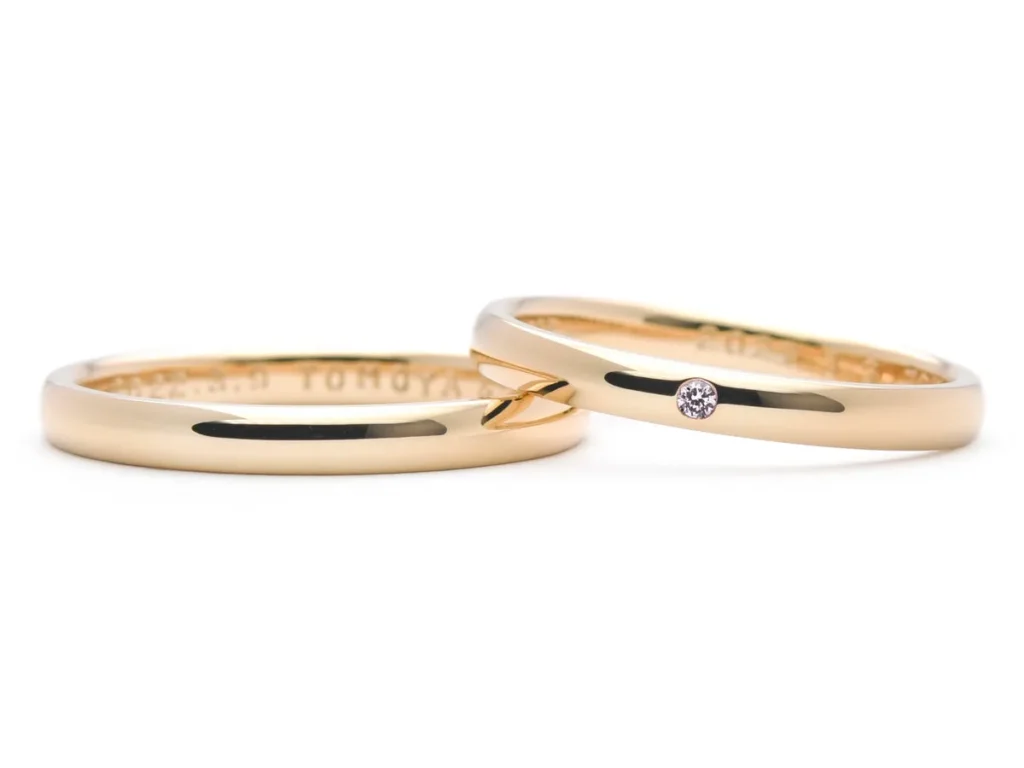 アンティークゴールドのシンプルな甲丸の手作り結婚指輪2022.02.05