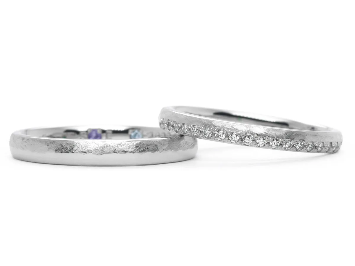 アンティーク加工にたくさんのダイヤを留めた手作り結婚指輪2022.02.27